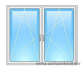 Двустворчатое окно с двумя открываниями 1400х1450 двухкамерный Rehau Euro-Design 60