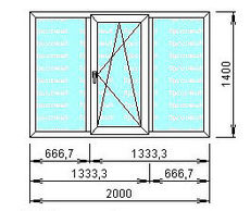 Трехстворчатое окно, Rehau Euro 70, фурнитура Vorne
