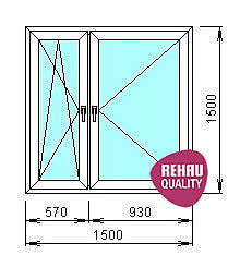 Двустворчатое окно REHAU, с поворотной и поворотнооткидной створками
