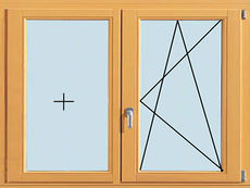 Двухстворчатое окно, поворотно-откидное с глухим.