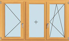 Трехстворчатое окно, поворотно-откидное, глухое, поворотное.