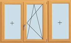 Трехстворчатое окно, глухое, поворотно-откидное, глухое.