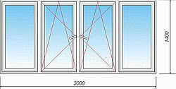 Вікно чотирьохстулкове металопластикове 3000х1400