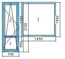 Балконный блок. Дверь 700*2100, окно 1450*1450. Немецкий профиль SCHUCO Corona AS60, фурнитура на балконную дверь SHUCO VorioTec
