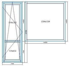 Балконный блок. Дверь 700*2150, окно 1400*1400. Немецкий профиль SCHUCO Corona SI 82 Rondo, скрытая фурнитура SHUCO VorioTec, стеклопакет энергосберегающий (4-18-4-18-4i).