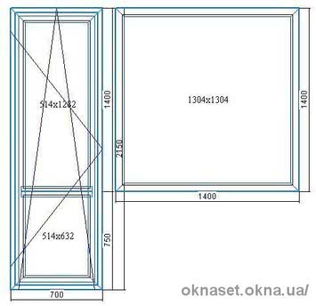 Балконный блок. Дверь 700*2150, окно 1400*1400. Немецкий профиль SCHUCO Corona SI 82 Rondo, скрытая фурнитура SHUCO VorioTec, стеклопакет энергосберегающий (4-18-4-18-4i).