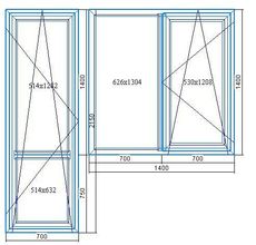 Балконный блок. Балконная дверь 700*2150, окно 1400*1400. Немецкий профиль SCHUCO Corona SI 82 Rondo, скрытая фурнитура SHUCO VorioTec, стеклопакет энергосберегающий (4-18-4-18-4i).