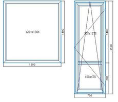 Балконный блок. Дверь 700*2100, окно 1300*1400. ПВХ окна Саламандр (Salamander STREAMLINE). Фурнитура Roto NT KS, энергосберегающий стеклопакет (4-18-4-18-4i).