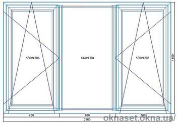 2100*1400. ПВХ окно КВЕ Optima, фурнитура WinkHaus autoPilot, энергосберегающий стеклопакет (4-12-4-12-4i).