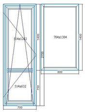Балконный блок. Дверь 700*2150, окно 800*1400. КВЕ Classic, фурнитура WinkHaus autoPilot, энергосберегающий стеклопакет (4-6-4-6-4i).