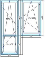 Балконный блок. Дверь 700*2150, окно 800*1400 КВЕ Classic, фурнитура WinkHaus autoPilot, энергосберегающий стеклопакет (4-6-4-6-4i).