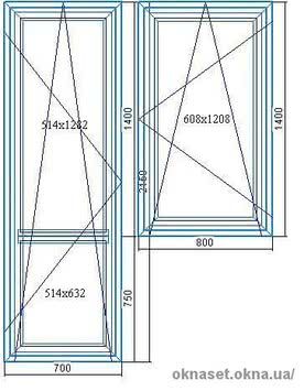Балконный блок. Дверь 700*2150, окно 800*1400 КВЕ Classic, фурнитура WinkHaus autoPilot, энергосберегающий стеклопакет (4-6-4-6-4i).