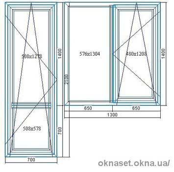 Балконный блок. Дверь 700*2100, окно 1300*1400. REHAU Brillant Design, фурнитура GU (Gretch-Unitas), энергосберегающий стеклопакет (4-10-4-10-4i)