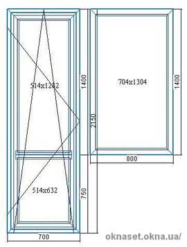 Балконный блок. Дверь 700*2150, окно 800*1400. SCHUCO Corona CT 70, фурнитура SCHUCO VarioTec, внутренняя ламинация 