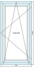750*1500 Немецкое окно SCHUCO Corona CT 70, фурнитура SCHUCO VarioTec, стеклопакет (6-12-4-8-4i) шестерка каленая, с бронированной пленкой, энергосберегающий.