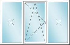 Окно металлопластиковое трехстворчатое с двумя глухими и поворотно-откидной створками