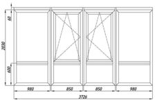 Остекление лоджии (две створки глухие, две – поворотно-откидные)