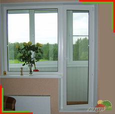 Балконный блок для остекленных балконов и лоджий. Профиль Евролайн с однокамерным энергосберегающим стеклопакетом фурнитурой Ворне