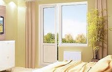 Балконный блок для спальни. Профиль SCHUCO СT 70 Фурнитура SCHUCO, Энергосберегающий двухкамерный стеклопакет с энергосбережением. Дверь поворотно-откидная.