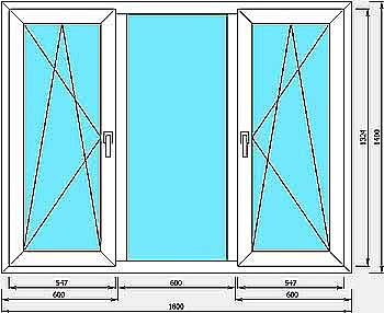 Окно кухонное ALMplast, Фурнитура Vorne 1, 9х1,4 мм.