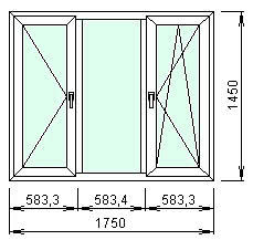 Трехстворчастое окно Aluplast ideaI 4000 с фурнитурой Sigenia 1750 мм х 1450 мм стеклопакет двухкамерный с энергосбережением