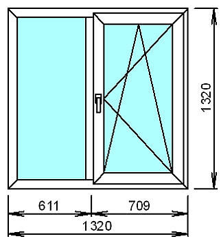 Двухстворчатое окно Aluplast Ideal 2000 с фурнитурой Sigenia. 1320 х 1320