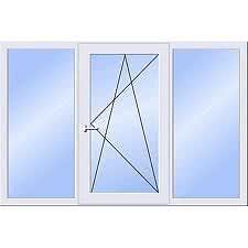 Окна для зала трехчастное 2250х1100 мм - профиль aluplast фурнитура Siegenia