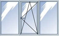 Окно пластиковое REHAU, деленое на 3 части с одним открыванием