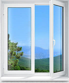 Двухстворчатое окно на кухню из профиля WDS505 с фурнитурой Sigenia.
