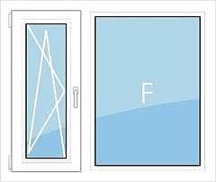 Двухстворчатое окно с наружной ламинацией из профиля ALMplast, с фурнитурой Maco и однокамерным энергосберегающим стеклопакетом