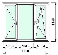 Трехстворчатое окно в дом с наружной ламинацией из профиля aluplast ideal 4000, с фурнитурой Siegenia и двухкамерным стеклопакетом