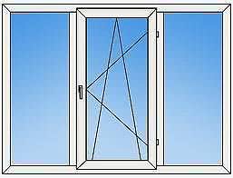 Окно REHAU Euro 60 трехстворчатое 2050 x 1400 мм, однокамерный стеклопакет, фурнитура MACO