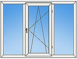 Окно REHAU Euro 60 трехстворчатое 2250 x 1500 мм, однокамерный стеклопакет, фурнитура MACO