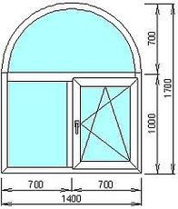 Арочное окно REHAU Euro 70, стеклопкет 4-16-4, фур-ра MACO