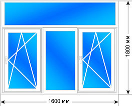 Окно REHAU Euro 60 трехстворчатое 1600 x 1800 мм, ст-т 4-16-4, фур-ра VORNE