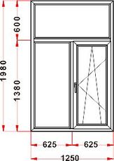Окно Т-образное REHAU Euro 60, разм. 1250х1980 мм, с/п 4-16-4Е, ф-ра MACO