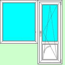 Балконний блок, профіль Rehau Euro 60, розміри дверей 750х2120 мм, вікна 1300х1400 мм, однокамерним склопакетом, фурнітура MACO