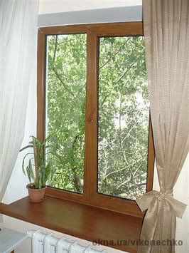 Вікно Рехау двостороння ламінація & quot; Золотий дуб & quot; на коричневої основі, 1300х1400 мм