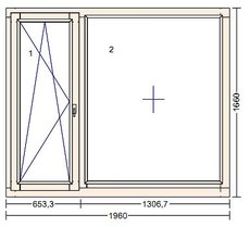 Окно IV 78, сосна 1660 х 1960мм.