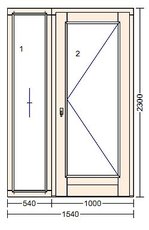 Входные двери со стеклом и с примыкающим глухим остеклением.