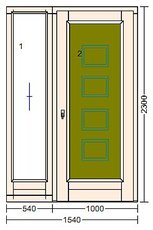 Деревянная входная дверь DENISA, с примыкающим боковым остеклением.