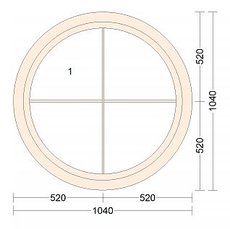 Круглое глухое окно с деревянными накладками 1040 х 1040мм.