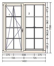 Деревянное окно 1700 х 1450, IV78, Ель сращенная, Двухсторонняя покраска.