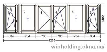 Балконное остекление 650 / 2800 / 650 х 1300 мм.