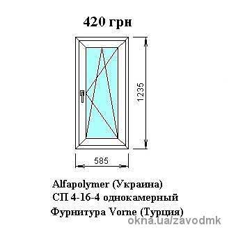 Окно 585*1325 Alfapolymer + Vorne 420 грн