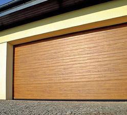 Гаражні ворота (вузький гофр) золотий дуб, темний дуб, махагон (вишня) &mdash; Надійна Оселя